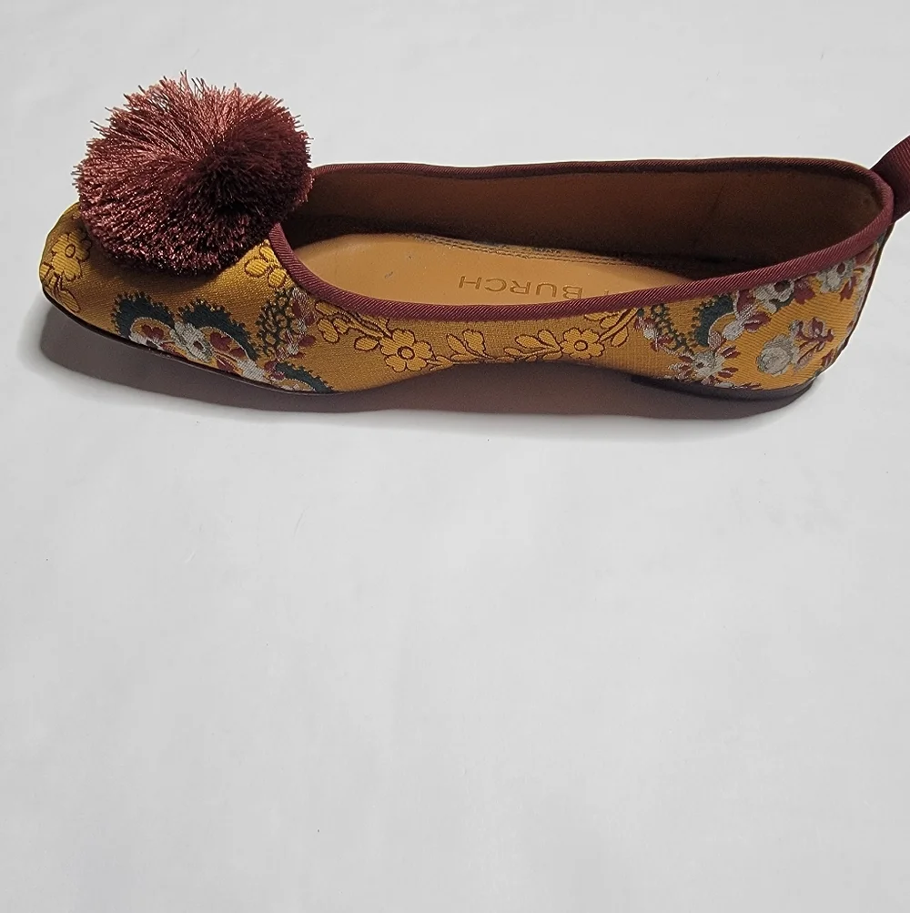 ✨ Tory Burch Pom Pom Ballet Flats Size 7M Floral Brocade Leather Sole